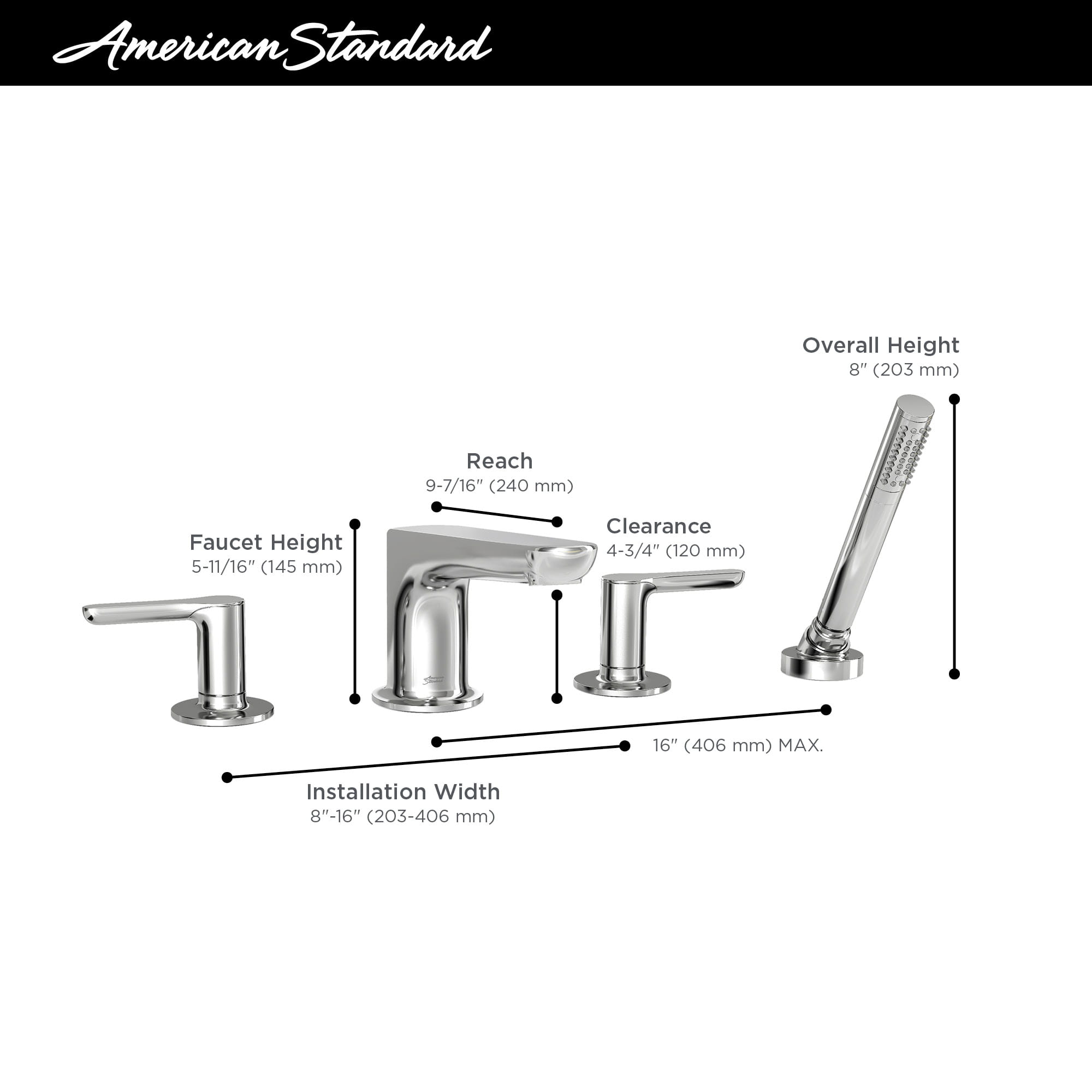 Studio™ S  Bathtub Faucet With Lever Handles and Personal Shower for Flash™ Rough-In Valve